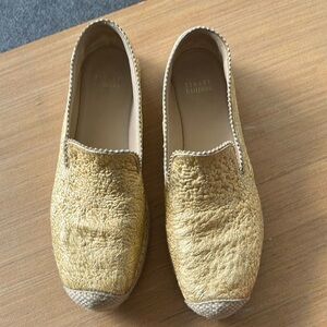 Stuart Weitzman Golden Metalic Biarritz espadrilles,